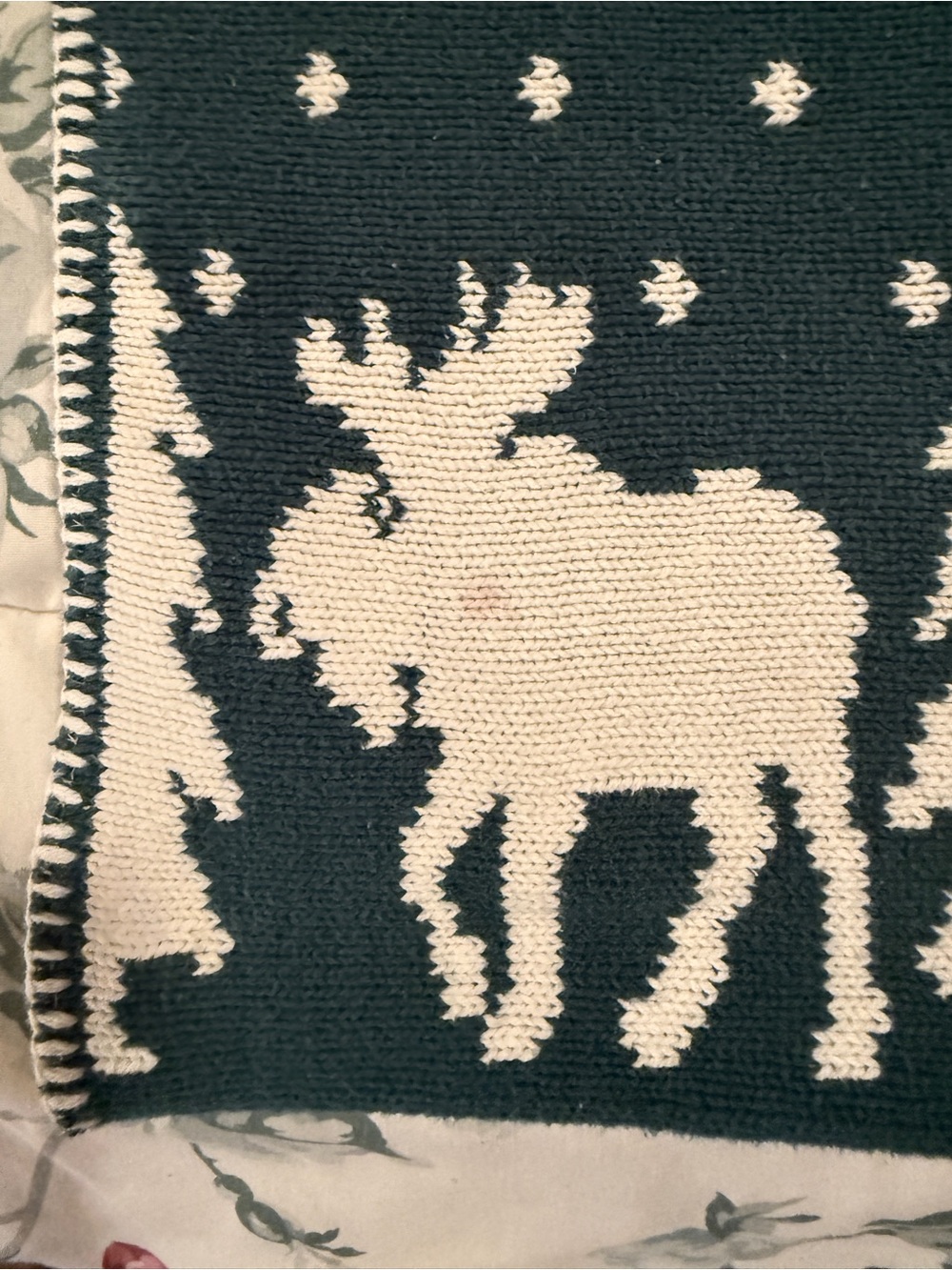 Vintage Alps Knit Blanket Green Cream Moose Cabin Lodge Throw - Picture 4 of 5